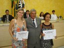 Vereador Pedro G. Vieira, laleado pela Sra. Flavia B. C. Ferreira, representante da Sra. Maria Vicência Tanganini dos Santos, indicada pela Loja Maçonica Patriarca da Independência e a Sra. Nazareth Ap. dos Santos Caetano, indicada pelo Lion