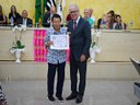 Homenageada Kuniko Chiba e o vereador Ailton Lorensetti