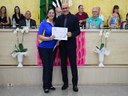 Homenageada Lenita Reis B. de Carvalho Ferreira e o vereador Célio Ferregutti