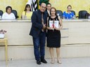 Vereador Juninho do Esporte e a homenageada Dulce de Oliveira Salsman (Casa dos Velhos)