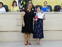 Vereadora Maria Mateus e a homenageada Iraci Silvestre (Grupo da Fraternidade Espírita “Severino Chagas”)