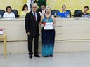 Vereador Ailton Lorensetti e homenageada Nanci Aparecida Bazo Gasolla (Loja Maçônica 2 de Julho)