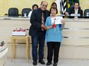 Vereador Juninho do Esporte e homenageada Neusa Franco Araújo (Rotary Club Dracena)