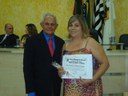 Vereador Luiz Rodrigues Coelho e a homenageada Sra. Ivone Antonia de Oliveira Fávero - APAE