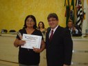 Vereador Juliano Brito Bertolini e a homenageada Sra. Marina Senhorinha do Nascimento - Associação São Francisco de Assis
