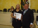 Vereador-Presidente Moisés Antonio de Lima e a homenageada Sra. Zoreli da Silva Conceição - Conselho de Ministros Evangélicos de Dracena