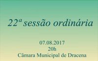 22ª sessão ordinária da Câmara Municipal de Dracena terá votação de um projeto