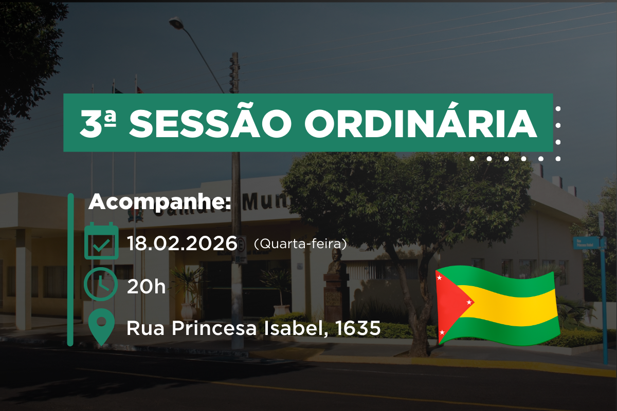 3ª sessão ordinária da Câmara de Dracena será realizada na quarta-feira (18), às 20h
