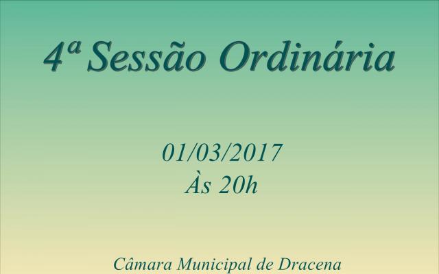 4ª Sessão Ordinária será realizada na quarta-feira