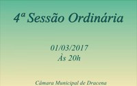4ª Sessão Ordinária será realizada na quarta-feira