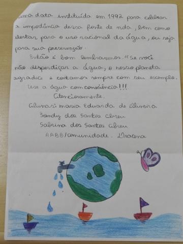 Alunas da AABB Comunidade alertam à população para o uso racional da água