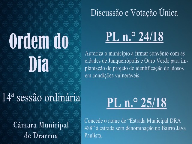 Autorização de convênio e nome de estrada municipal passam por discussão na Câmara de Dracena