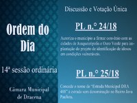 Autorização de convênio e nome de estrada municipal passam por discussão na Câmara de Dracena