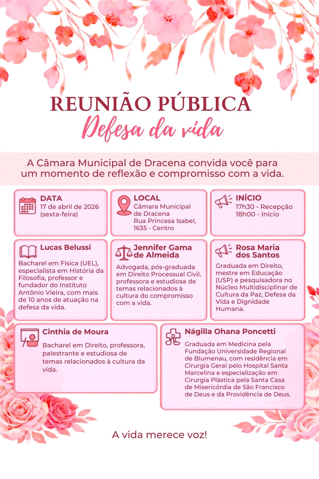 Câmara de Dracena realiza reunião pública sobre defesa da vida na próxima sexta-feira, 17