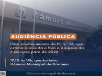 Câmara de Dracena sedia audiência pública sobre Orçamento Municipal 2022
