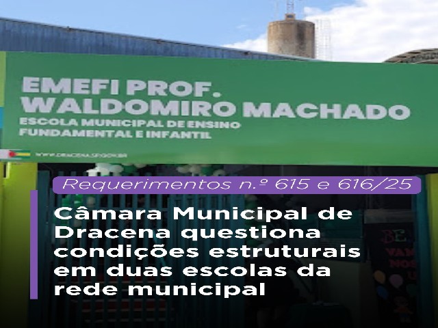 Câmara Municipal de Dracena questiona condições estruturais em duas escolas da rede municipal