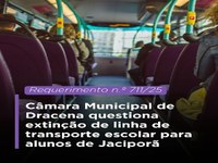Câmara Municipal de Dracena questiona extinção de linha de transporte escolar para alunos de Jaciporã