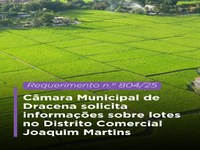Câmara Municipal de Dracena solicita informações sobre lotes no Distrito Comercial Joaquim Martins