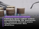 Câmara quer saber sobre possibilidade de aumento no repasse mensal para subprefeituras dos distritos Câmara quer saber sobre possibilidade de aumento no repasse mensal para subprefeituras dos distritos