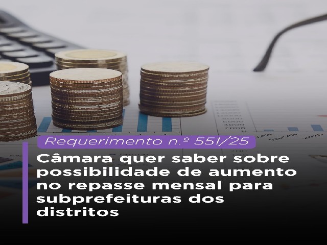 Câmara quer saber sobre possibilidade de aumento no repasse mensal para subprefeituras dos distritos