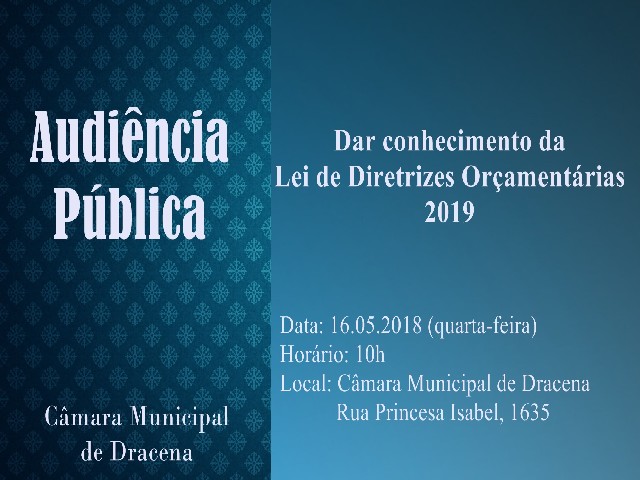 Câmara sedia Audiência Pública sobre a LDO 2019