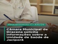 Câmara solicita informações sobre Unidade de Saúde de Jaciporã