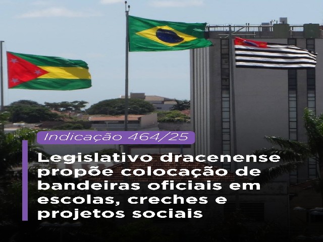 Legislativo dracenense propõe colocação de bandeiras oficiais em escolas, creches e projetos sociais