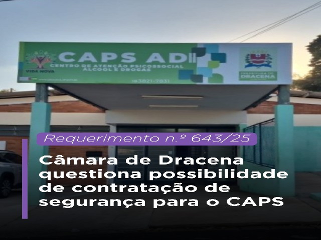 Legislativo dracenense questiona possibilidade de contratação de segurança para o CAPS